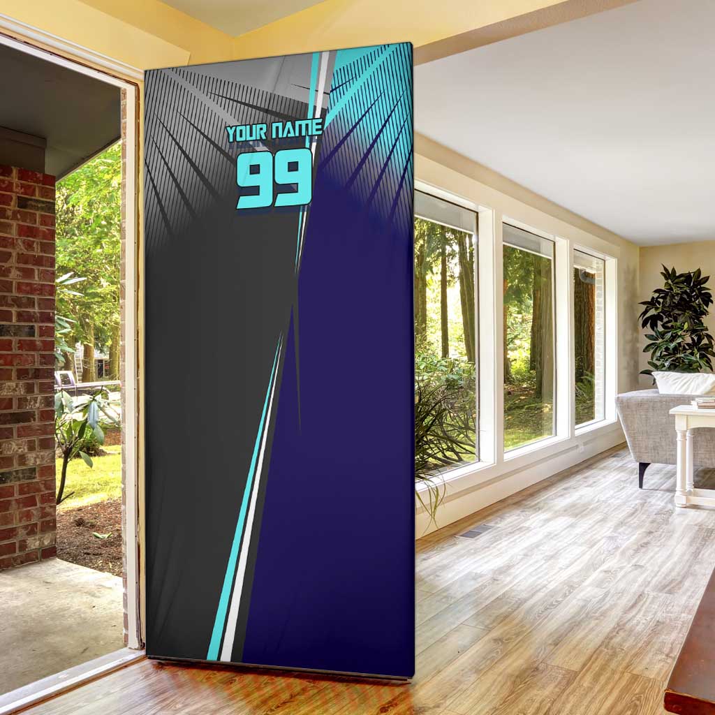 Personalized Mahito Jujutsu Kaisen Door Cover with Teal Gradient and Blue Uniform Design