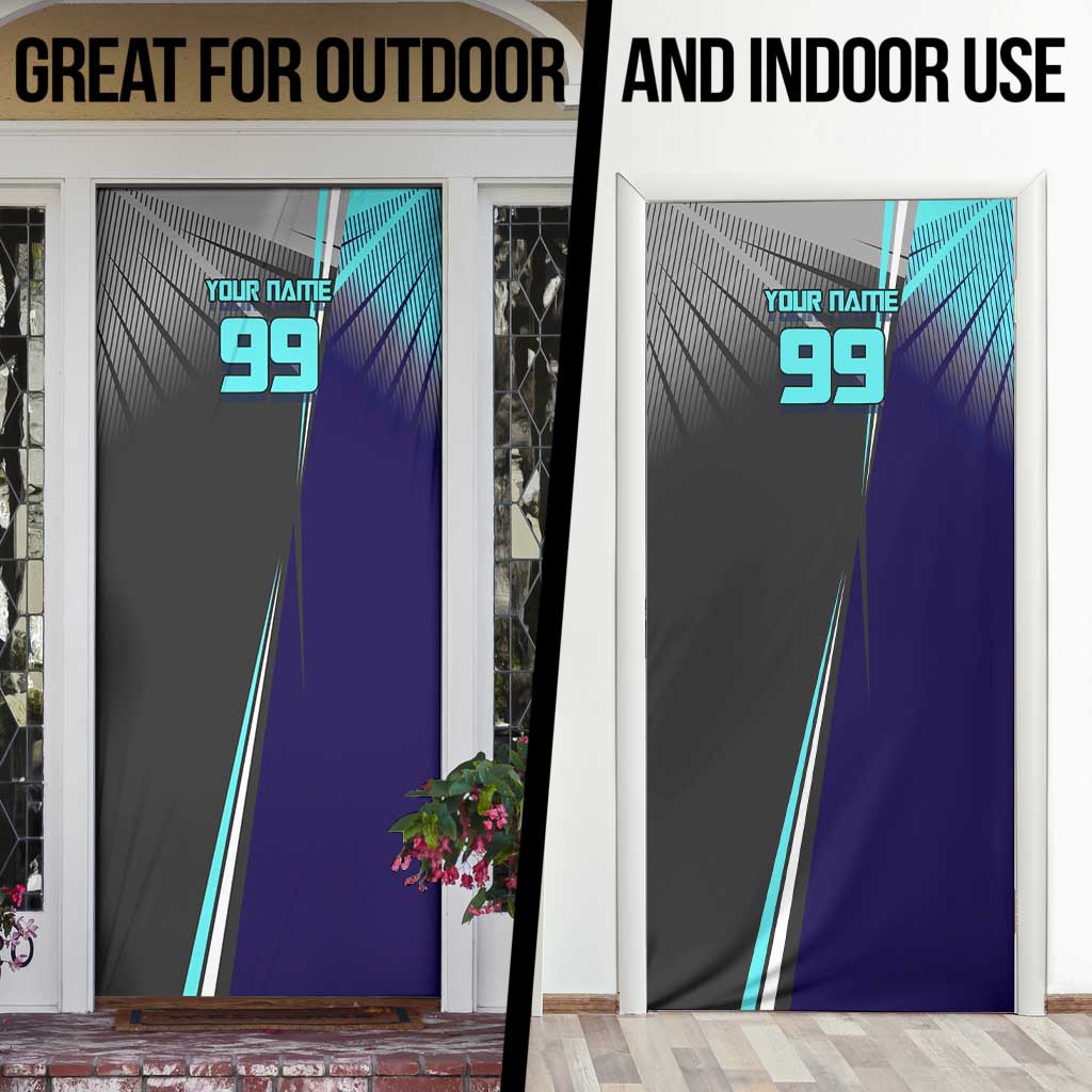Personalized Mahito Jujutsu Kaisen Door Cover with Teal Gradient and Blue Uniform Design