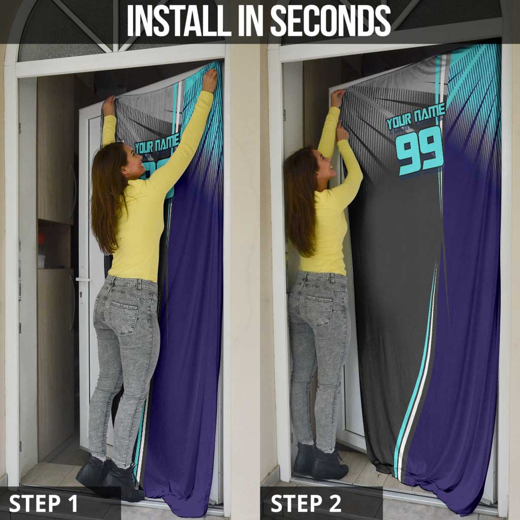 Personalized Mahito Jujutsu Kaisen Door Cover with Teal Gradient and Blue Uniform Design