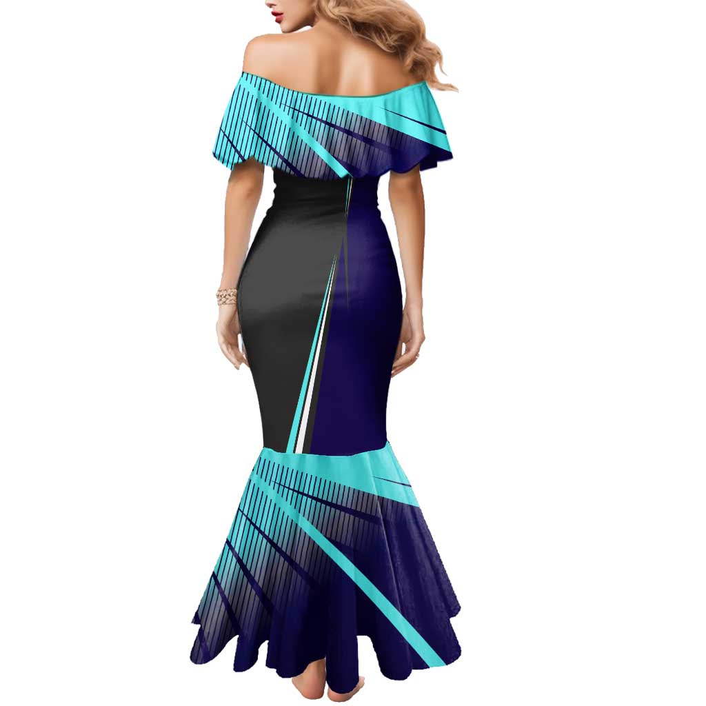 Personalized Mahito Jujutsu Kaisen Family Matching Mermaid Dress and Hawaiian Shirt with Teal Gradient and Blue Uniform Design