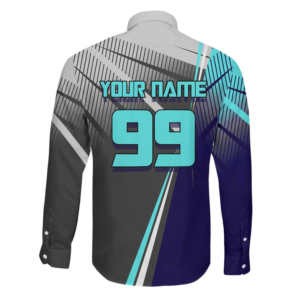 Personalized Mahito Jujutsu Kaisen Family Matching Off The Shoulder Long Sleeve Dress and Hawaiian Shirt with Teal Gradient and Blue Uniform Design