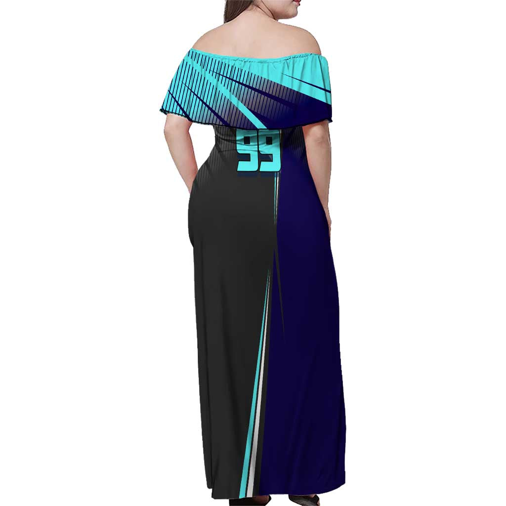Personalized Mahito Jujutsu Kaisen Family Matching Off Shoulder Maxi Dress and Hawaiian Shirt with Teal Gradient and Blue Uniform Design