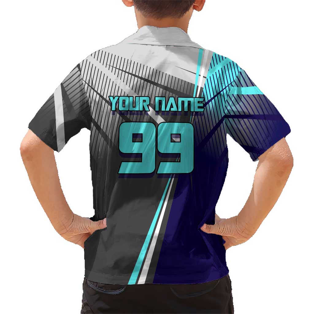 Personalized Mahito Jujutsu Kaisen Family Matching Off Shoulder Short Dress and Hawaiian Shirt with Teal Gradient and Blue Uniform Design
