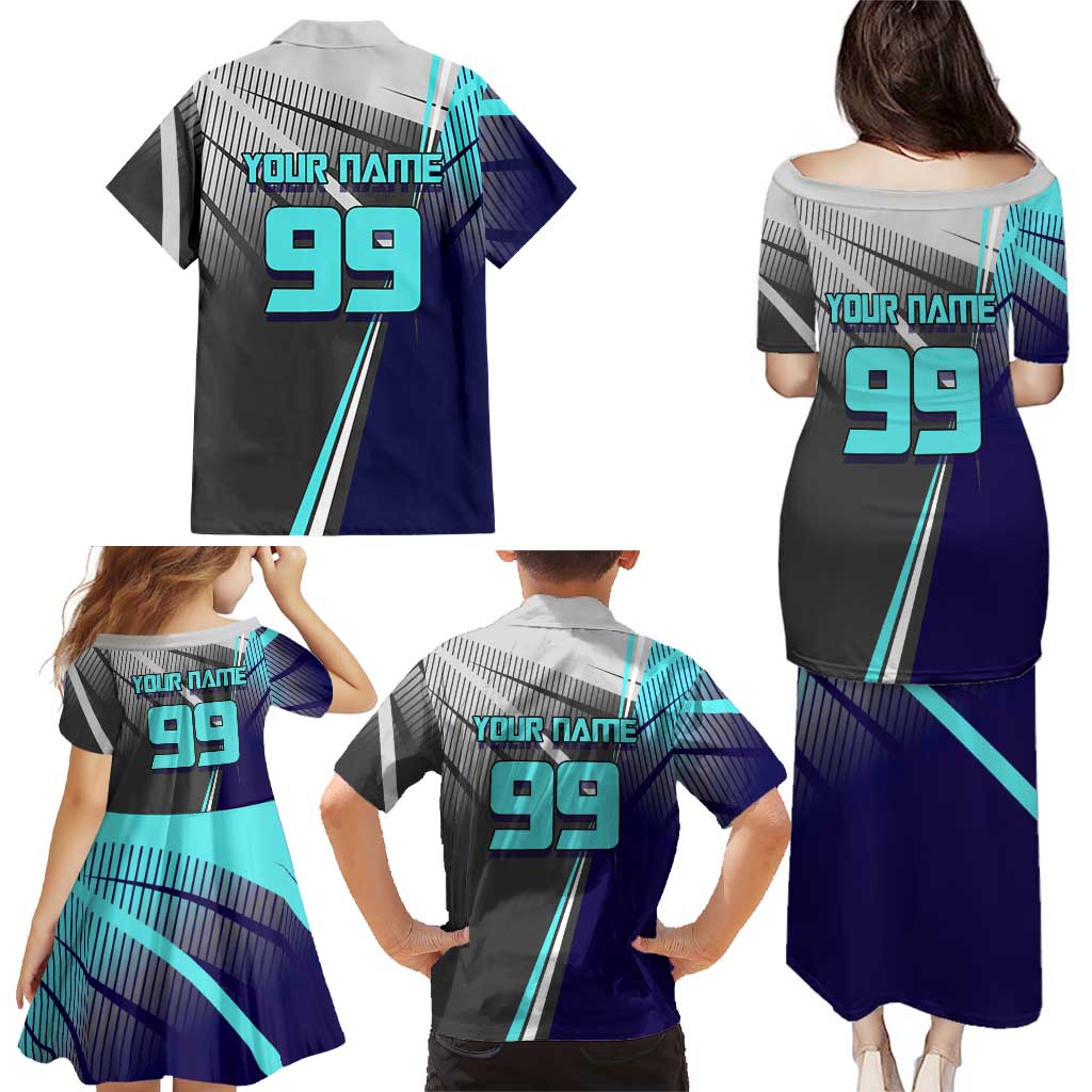 Personalized Mahito Jujutsu Kaisen Family Matching Puletasi and Hawaiian Shirt with Teal Gradient and Blue Uniform Design