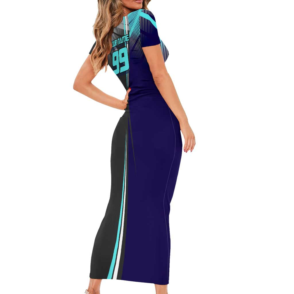 Personalized Mahito Jujutsu Kaisen Family Matching Short Sleeve Bodycon Dress and Hawaiian Shirt with Teal Gradient and Blue Uniform Design