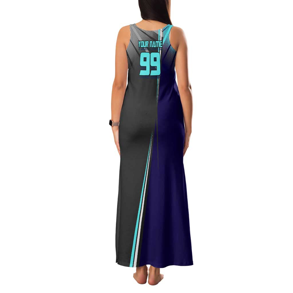 Personalized Mahito Jujutsu Kaisen Family Matching Tank Maxi Dress and Hawaiian Shirt with Teal Gradient and Blue Uniform Design