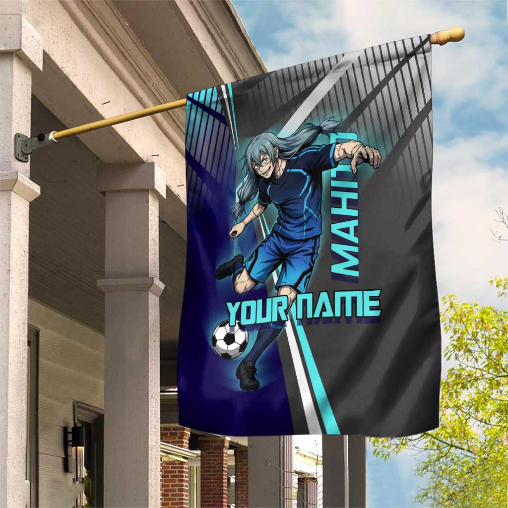 Personalized Mahito Jujutsu Kaisen Garden Flag with Teal Gradient and Blue Uniform Design