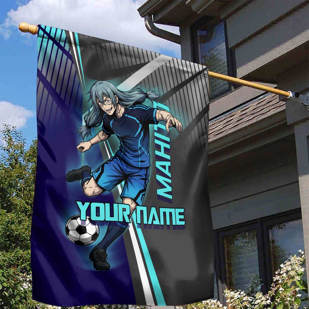 Personalized Mahito Jujutsu Kaisen Garden Flag with Teal Gradient and Blue Uniform Design