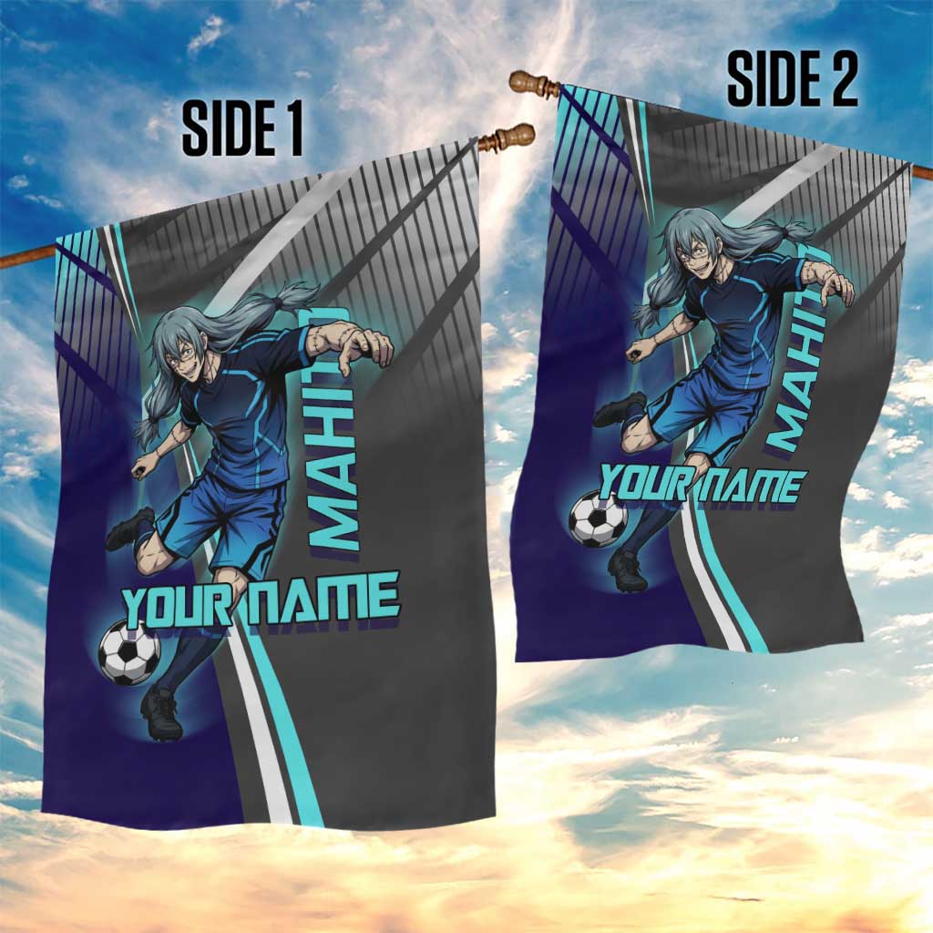 Personalized Mahito Jujutsu Kaisen Garden Flag with Teal Gradient and Blue Uniform Design