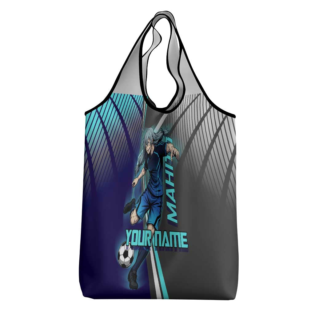 Personalized Mahito Jujutsu Kaisen Grocery Bag with Teal Gradient and Blue Uniform Design