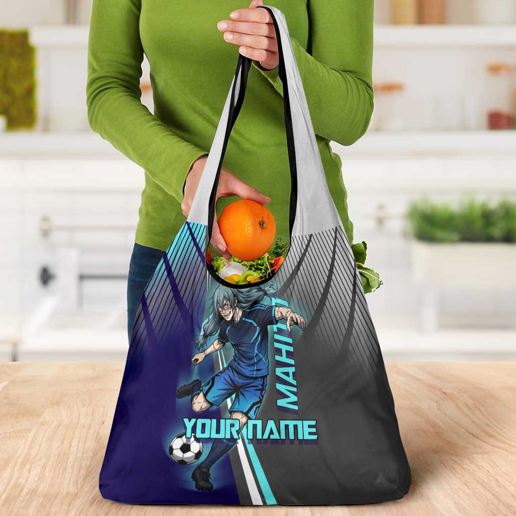 Personalized Mahito Jujutsu Kaisen Grocery Bag with Teal Gradient and Blue Uniform Design