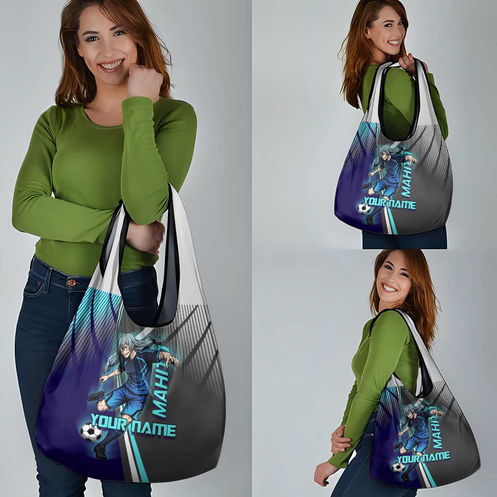 Personalized Mahito Jujutsu Kaisen Grocery Bag with Teal Gradient and Blue Uniform Design