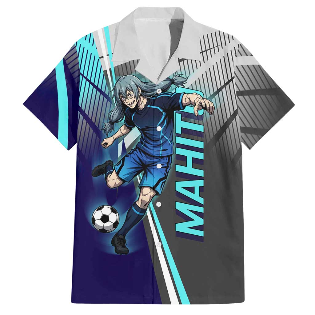 Personalized Mahito Jujutsu Kaisen Hawaiian Shirt with Teal Gradient and Blue Uniform Design