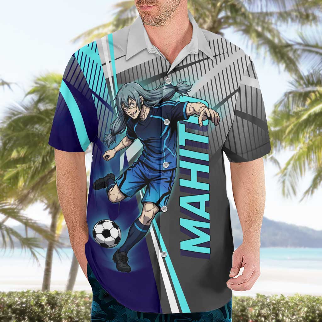 Personalized Mahito Jujutsu Kaisen Hawaiian Shirt with Teal Gradient and Blue Uniform Design