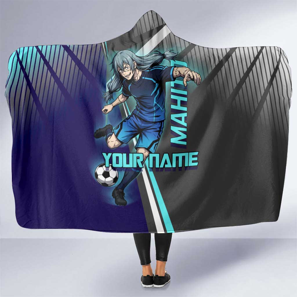 Personalized Mahito Jujutsu Kaisen Hooded Blanket with Teal Gradient and Blue Uniform Design