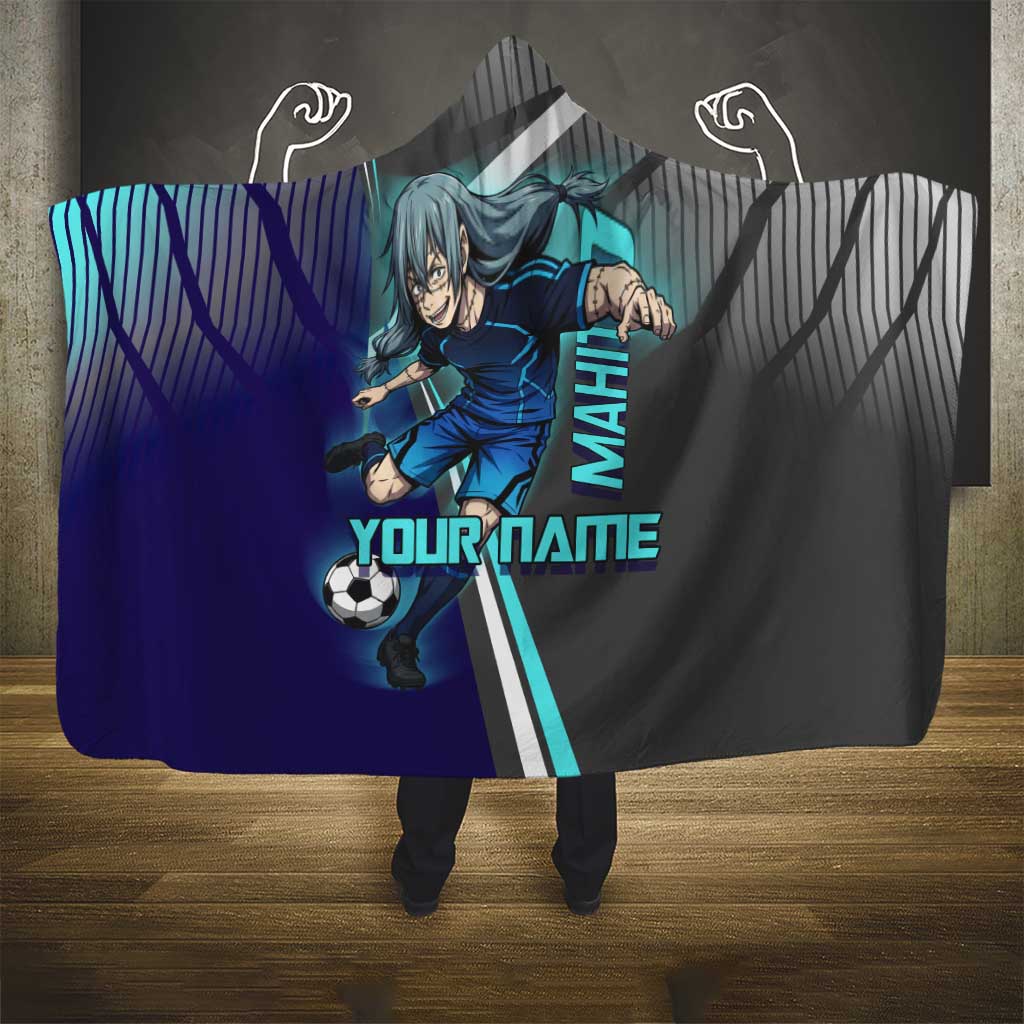 Personalized Mahito Jujutsu Kaisen Hooded Blanket with Teal Gradient and Blue Uniform Design