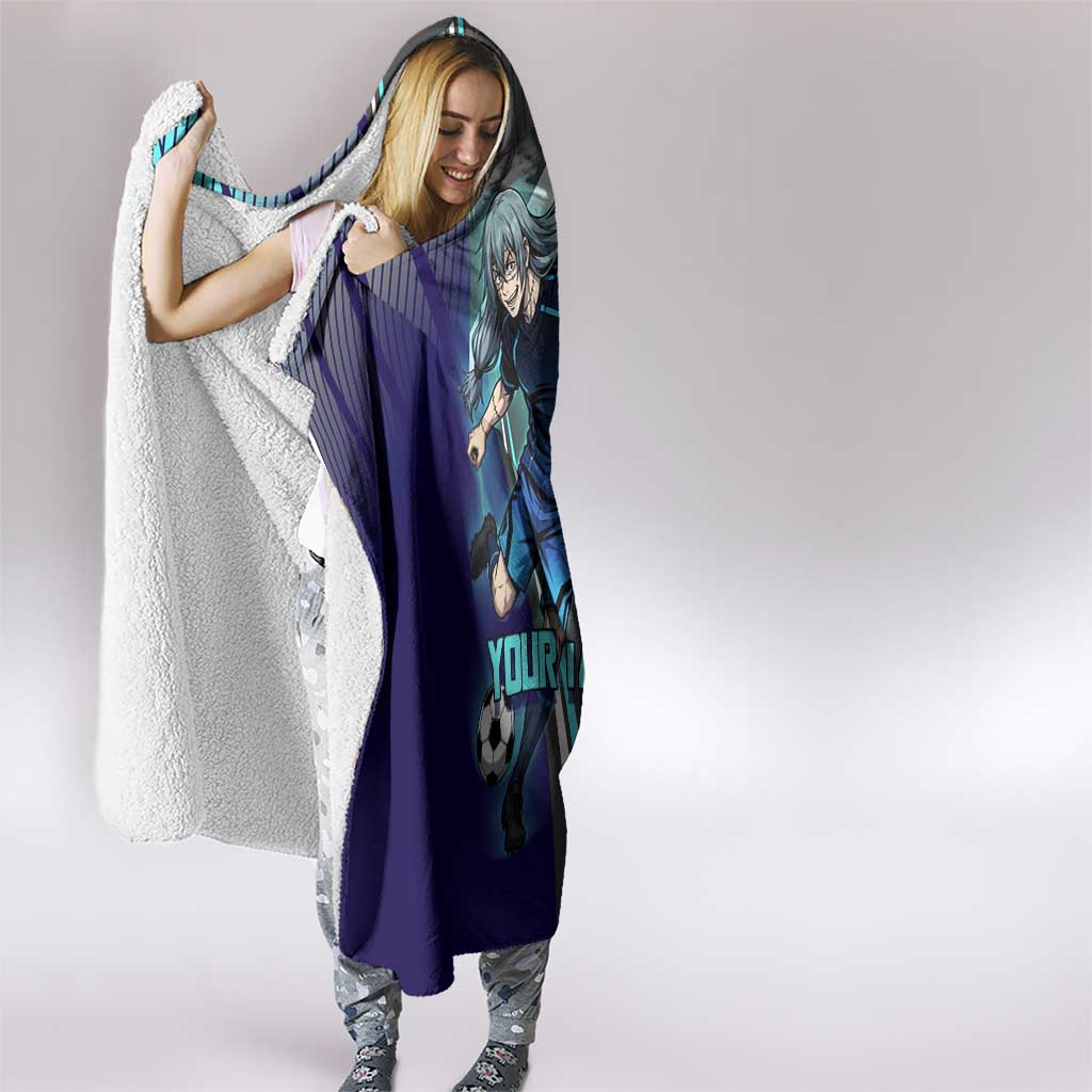 Personalized Mahito Jujutsu Kaisen Hooded Blanket with Teal Gradient and Blue Uniform Design