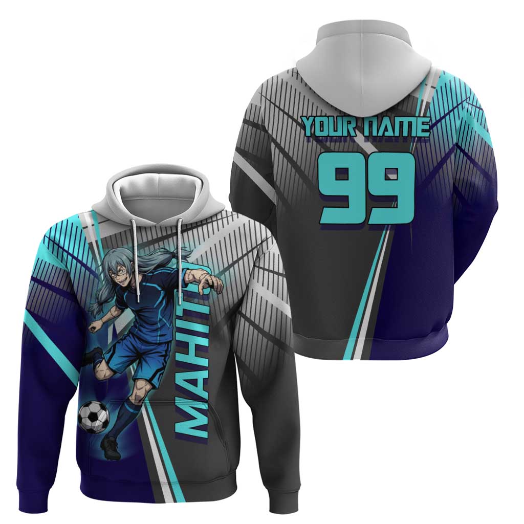 Personalized Mahito Jujutsu Kaisen Hoodie with Teal Gradient and Blue Uniform Design