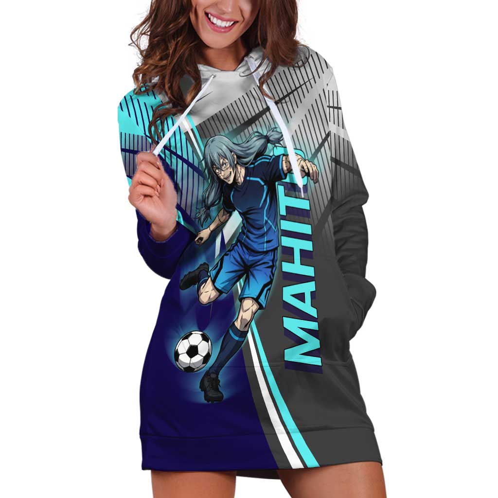 Personalized Mahito Jujutsu Kaisen Hoodie Dress with Teal Gradient and Blue Uniform Design