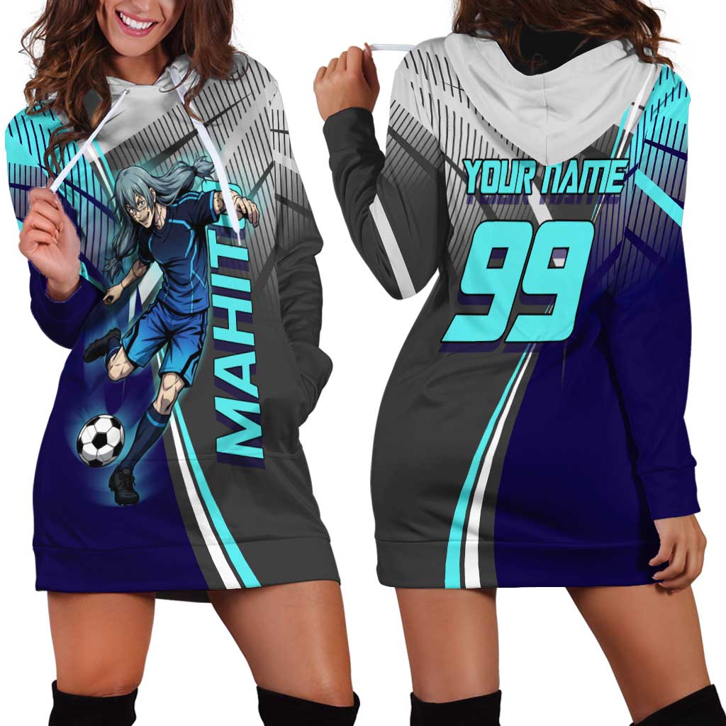Personalized Mahito Jujutsu Kaisen Hoodie Dress with Teal Gradient and Blue Uniform Design