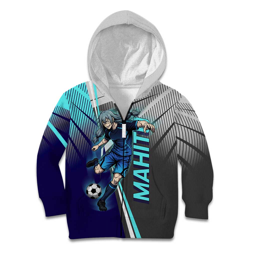 Personalized Mahito Jujutsu Kaisen Kid Hoodie with Teal Gradient and Blue Uniform Design