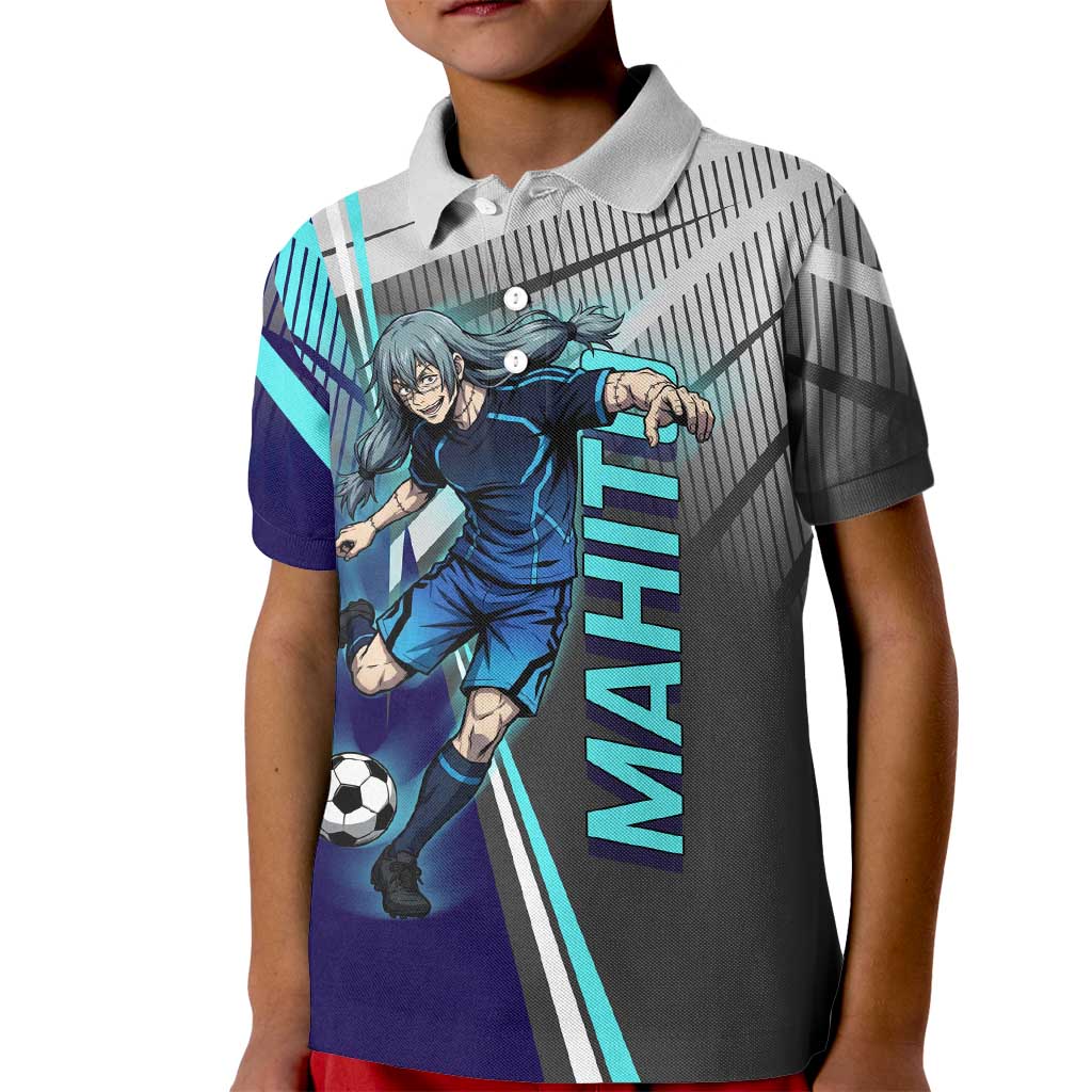 Personalized Mahito Jujutsu Kaisen Kid Polo Shirt with Teal Gradient and Blue Uniform Design