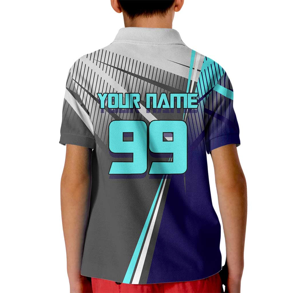 Personalized Mahito Jujutsu Kaisen Kid Polo Shirt with Teal Gradient and Blue Uniform Design
