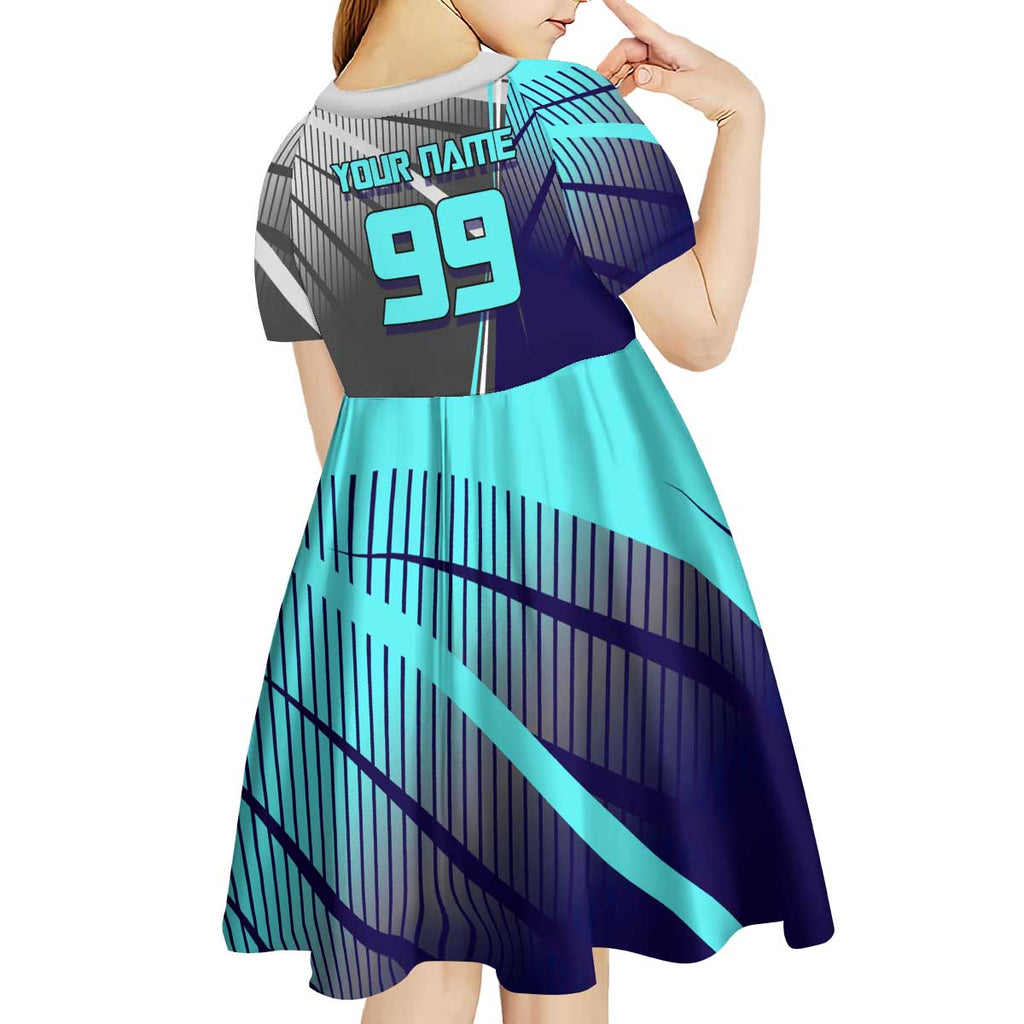 Personalized Mahito Jujutsu Kaisen Kid Short Sleeve Dress with Teal Gradient and Blue Uniform Design