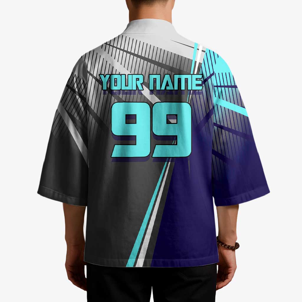Personalized Mahito Jujutsu Kaisen Kimono with Teal Gradient and Blue Uniform Design