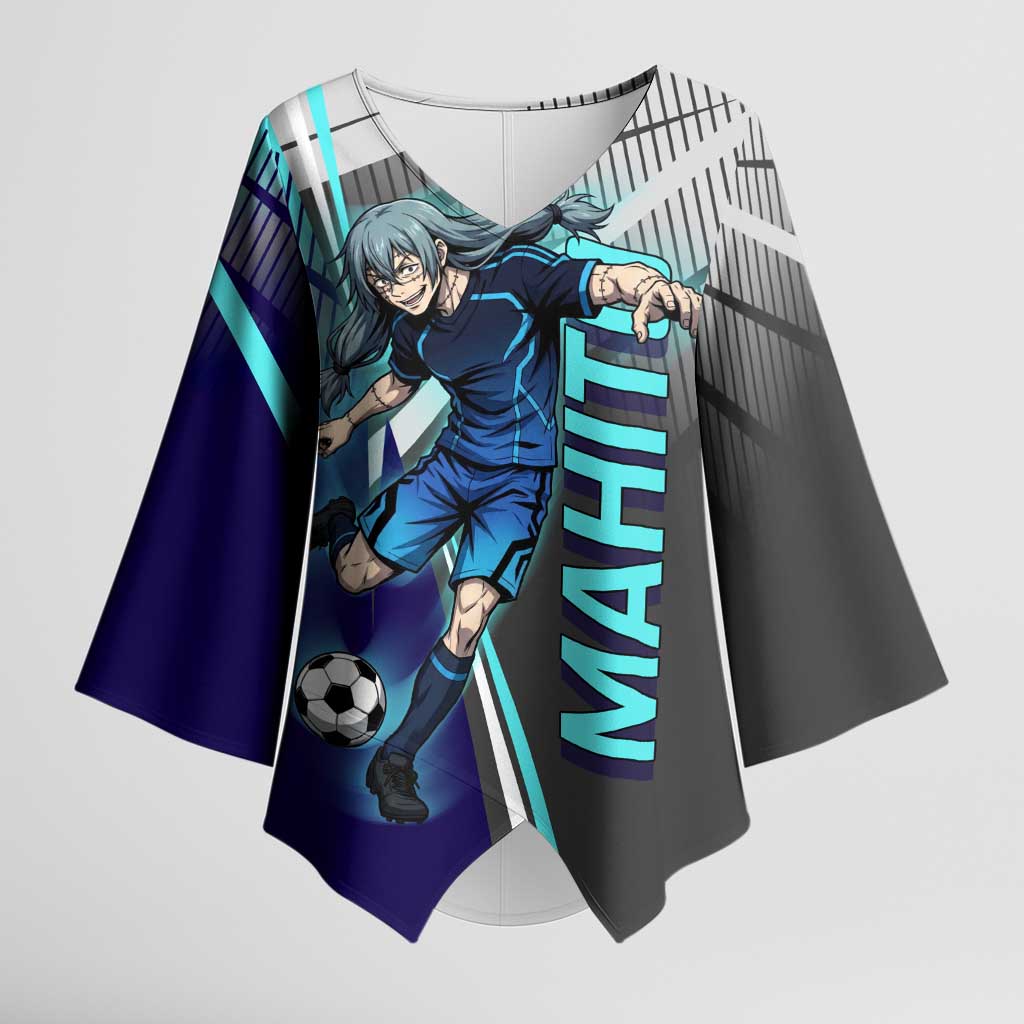 Personalized Mahito Jujutsu Kaisen Kimono Sleeve Blouse with Teal Gradient and Blue Uniform Design