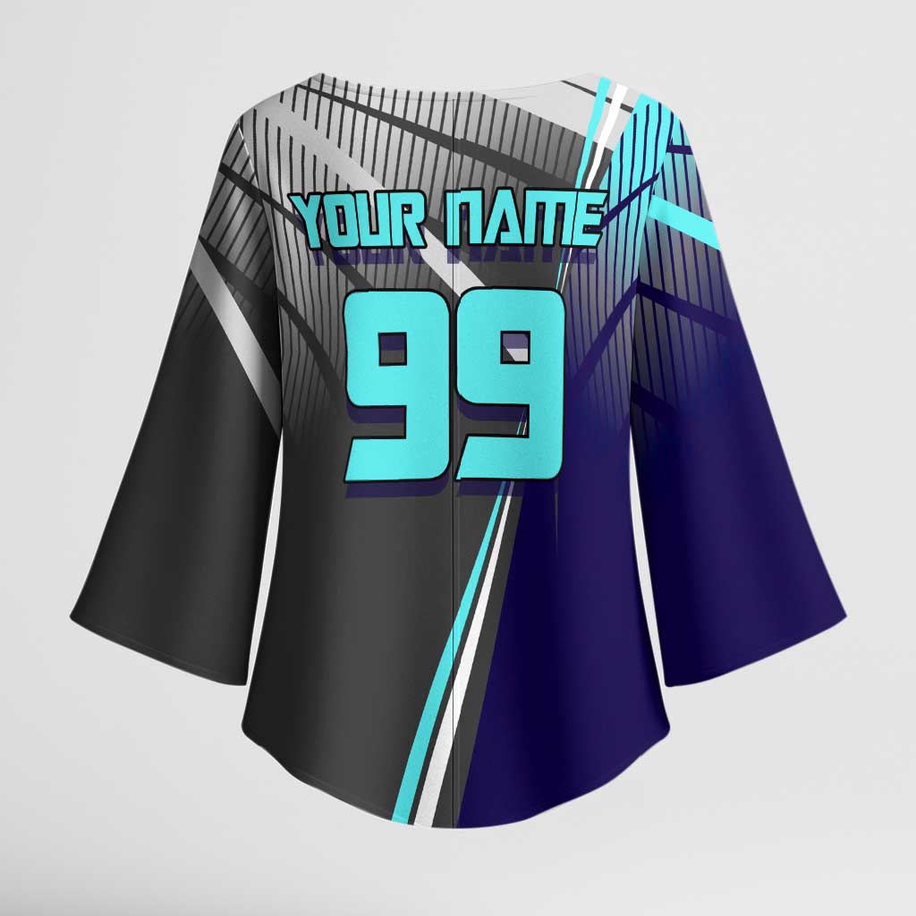 Personalized Mahito Jujutsu Kaisen Kimono Sleeve Blouse with Teal Gradient and Blue Uniform Design