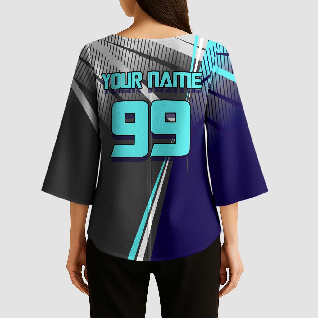 Personalized Mahito Jujutsu Kaisen Kimono Sleeve Blouse with Teal Gradient and Blue Uniform Design