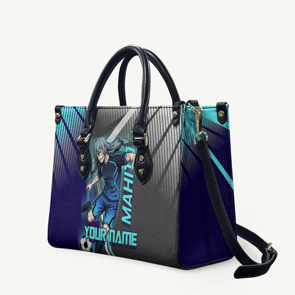 Personalized Mahito Jujutsu Kaisen Leather Bag with Teal Gradient and Blue Uniform Design
