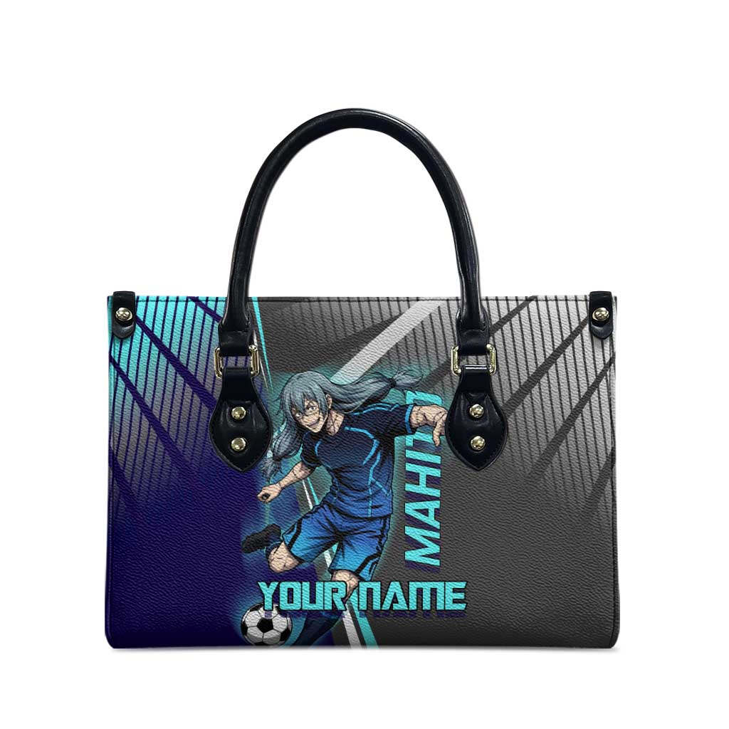 Personalized Mahito Jujutsu Kaisen Leather Bag with Teal Gradient and Blue Uniform Design
