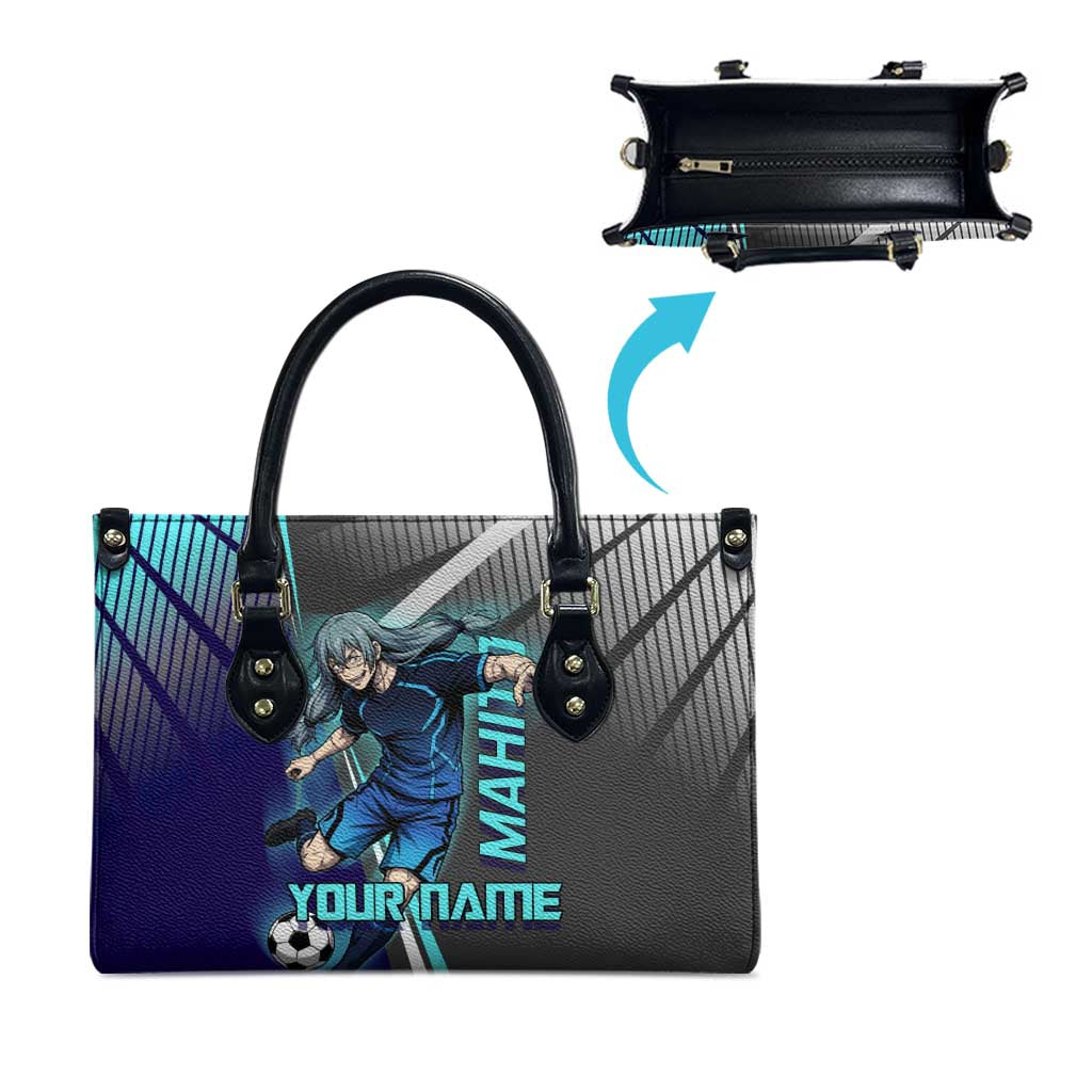 Personalized Mahito Jujutsu Kaisen Leather Bag with Teal Gradient and Blue Uniform Design