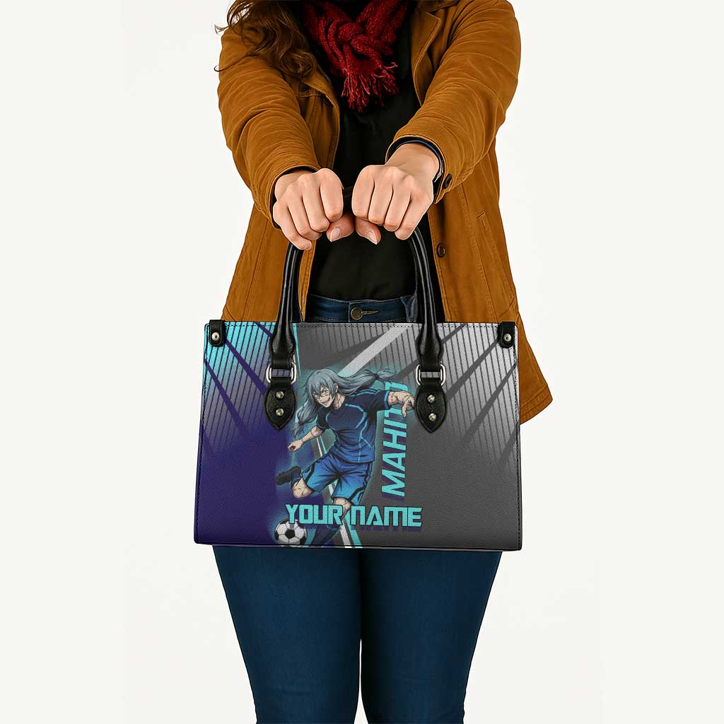 Personalized Mahito Jujutsu Kaisen Leather Bag with Teal Gradient and Blue Uniform Design