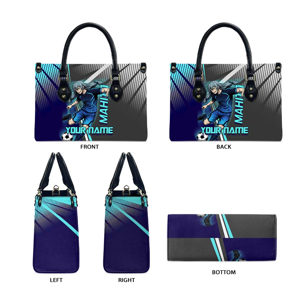 Personalized Mahito Jujutsu Kaisen Leather Bag with Teal Gradient and Blue Uniform Design