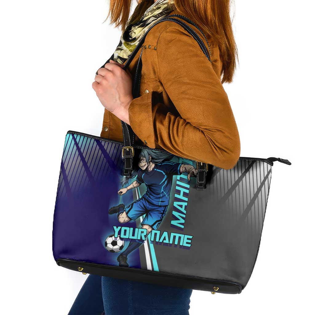 Personalized Mahito Jujutsu Kaisen Leather Tote Bag with Teal Gradient and Blue Uniform Design