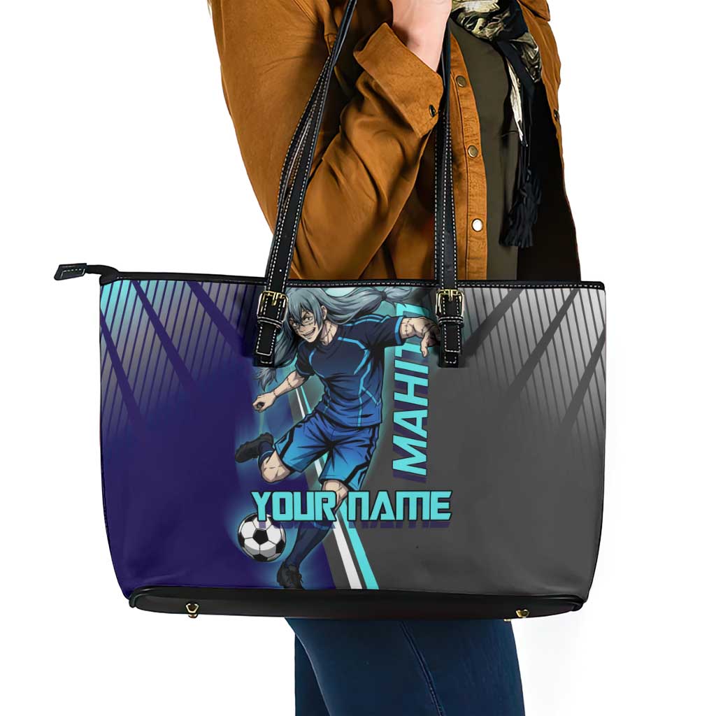 Personalized Mahito Jujutsu Kaisen Leather Tote Bag with Teal Gradient and Blue Uniform Design