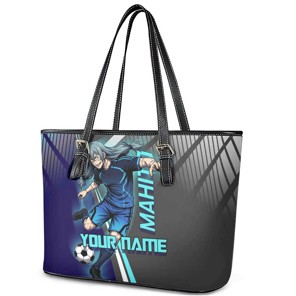 Personalized Mahito Jujutsu Kaisen Leather Tote Bag with Teal Gradient and Blue Uniform Design