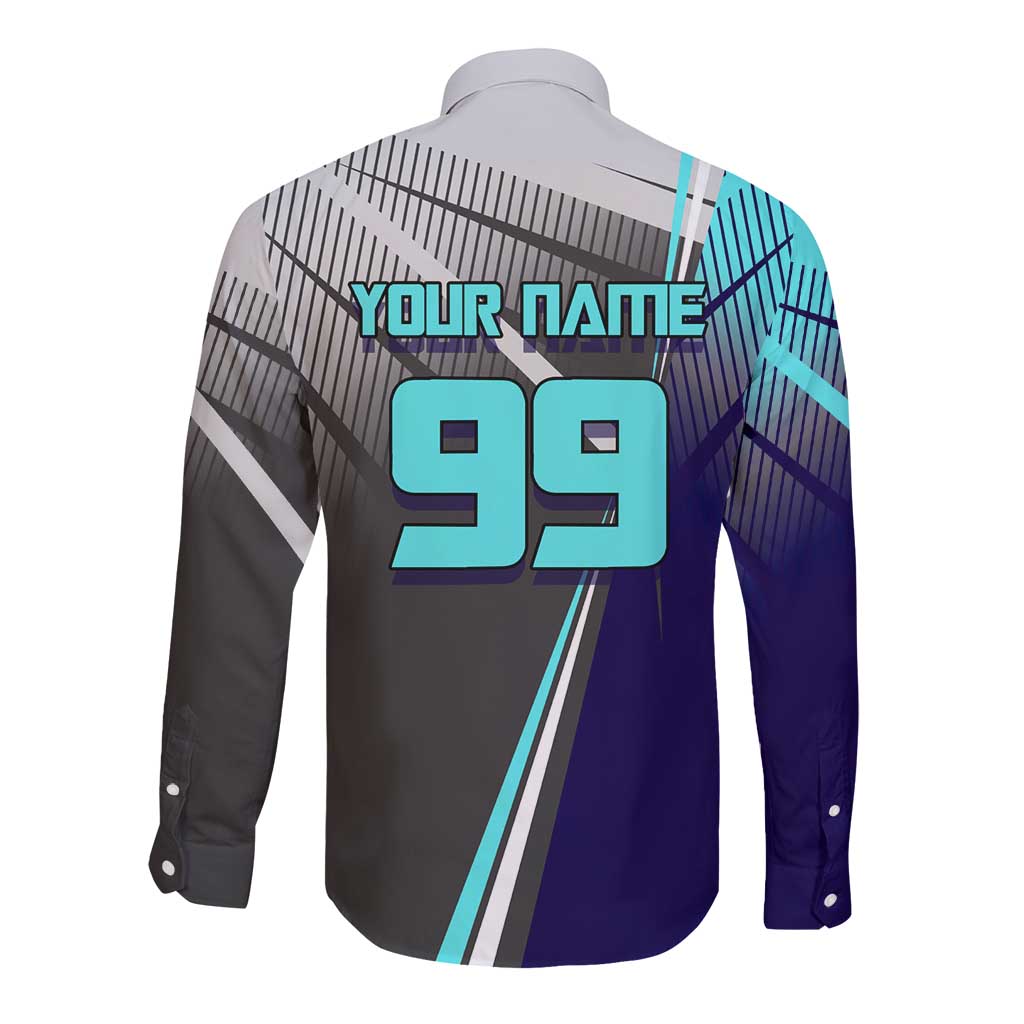 Personalized Mahito Jujutsu Kaisen Long Sleeve Button Shirt with Teal Gradient and Blue Uniform Design