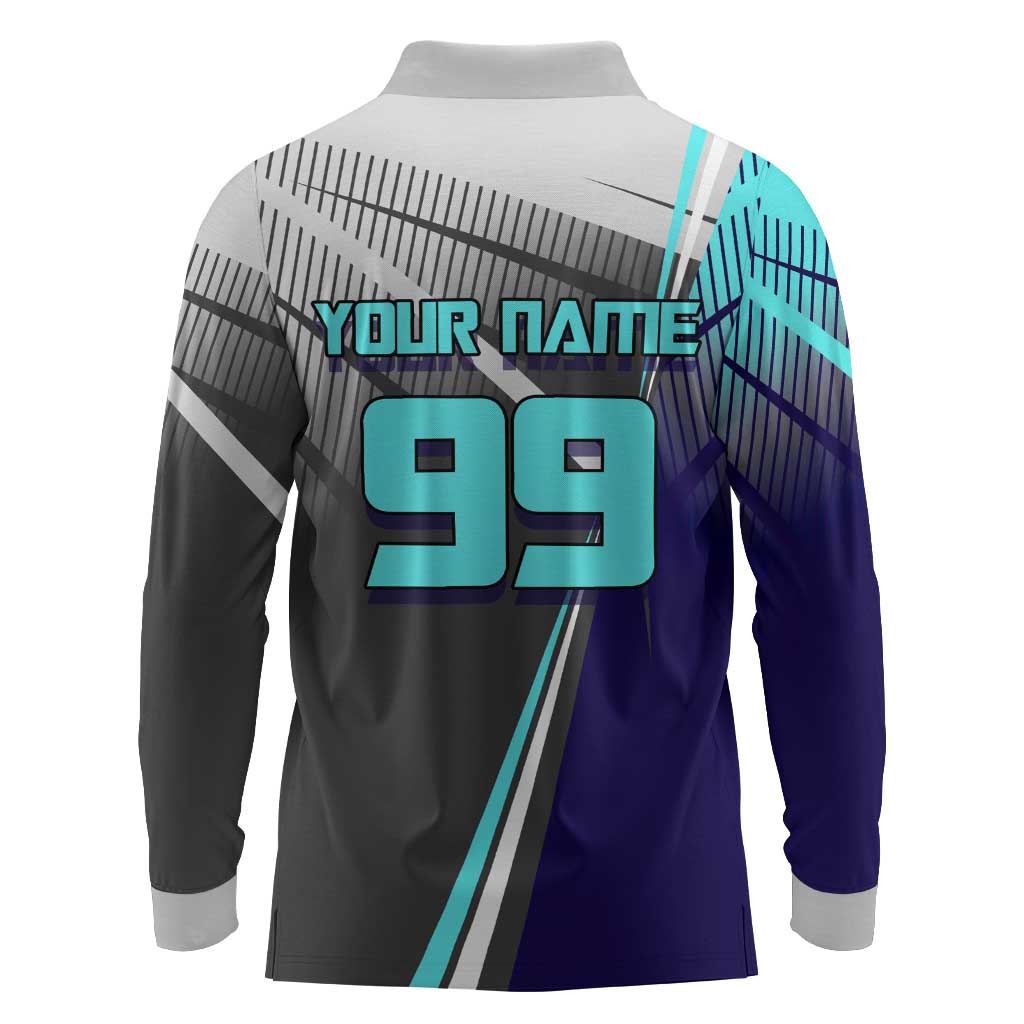 Personalized Mahito Jujutsu Kaisen Long Sleeve Polo Shirt with Teal Gradient and Blue Uniform Design
