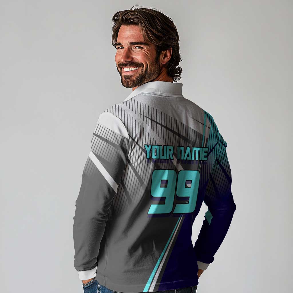 Personalized Mahito Jujutsu Kaisen Long Sleeve Polo Shirt with Teal Gradient and Blue Uniform Design