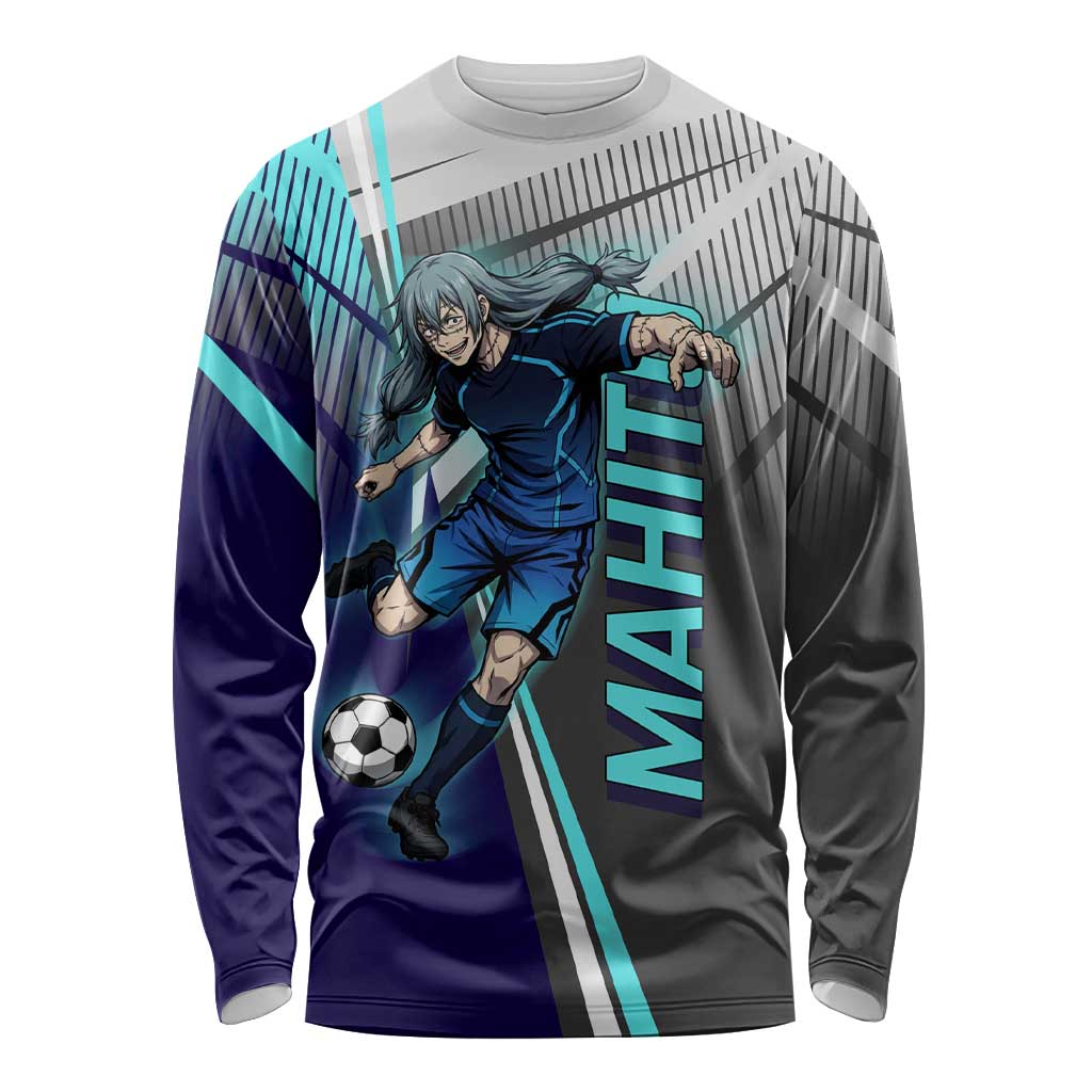 Personalized Mahito Jujutsu Kaisen Long Sleeve Shirt with Teal Gradient and Blue Uniform Design
