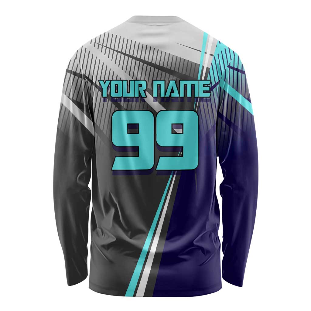 Personalized Mahito Jujutsu Kaisen Long Sleeve Shirt with Teal Gradient and Blue Uniform Design