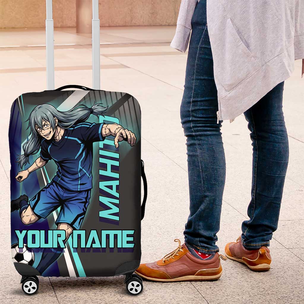 Personalized Mahito Jujutsu Kaisen Luggage Cover with Teal Gradient and Blue Uniform Design