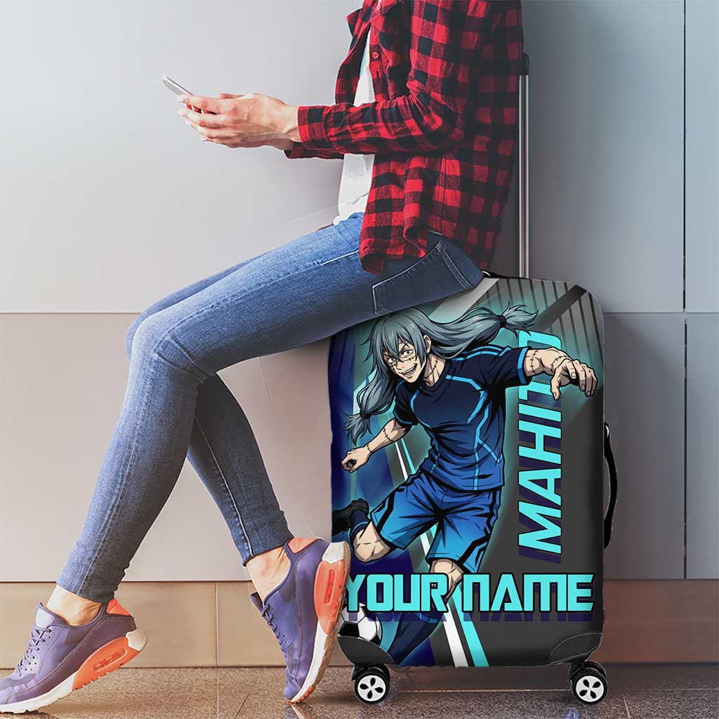 Personalized Mahito Jujutsu Kaisen Luggage Cover with Teal Gradient and Blue Uniform Design