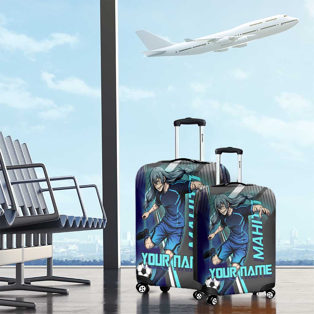 Personalized Mahito Jujutsu Kaisen Luggage Cover with Teal Gradient and Blue Uniform Design