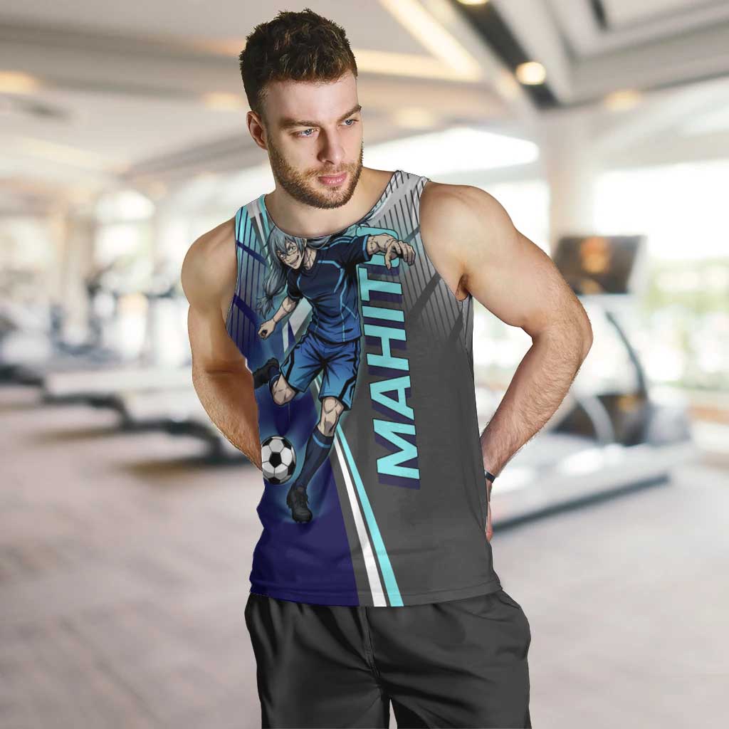 Personalized Mahito Jujutsu Kaisen Men Tank Top with Teal Gradient and Blue Uniform Design