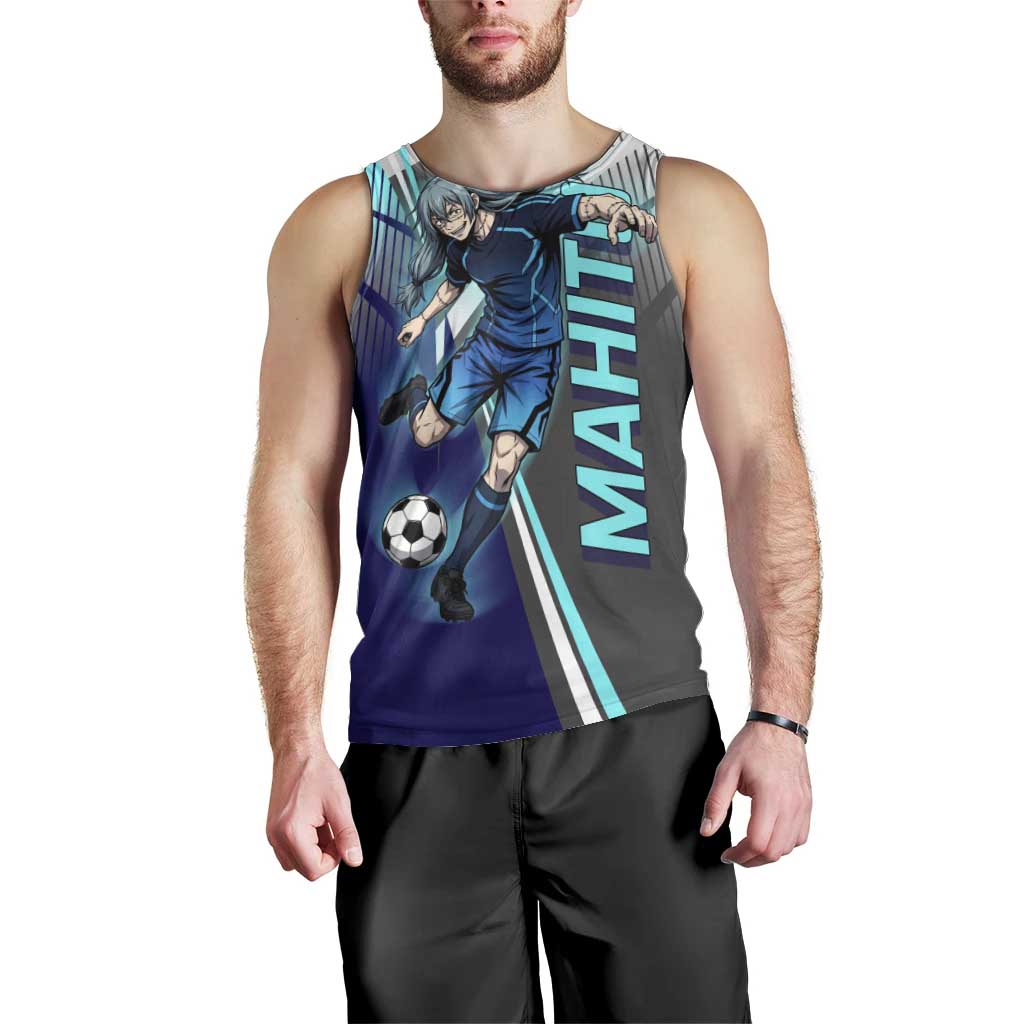 Personalized Mahito Jujutsu Kaisen Men Tank Top with Teal Gradient and Blue Uniform Design